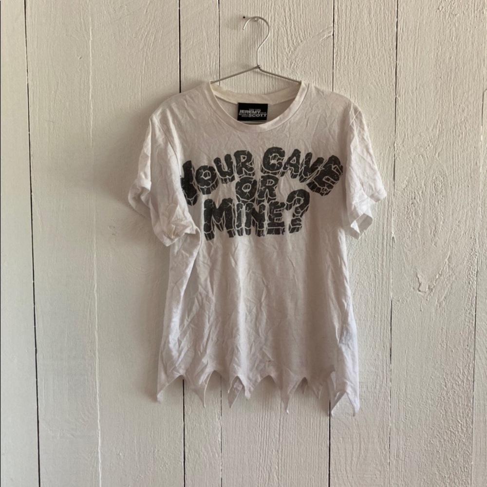 Jeremy Scott white t shirt cave or mine graphic